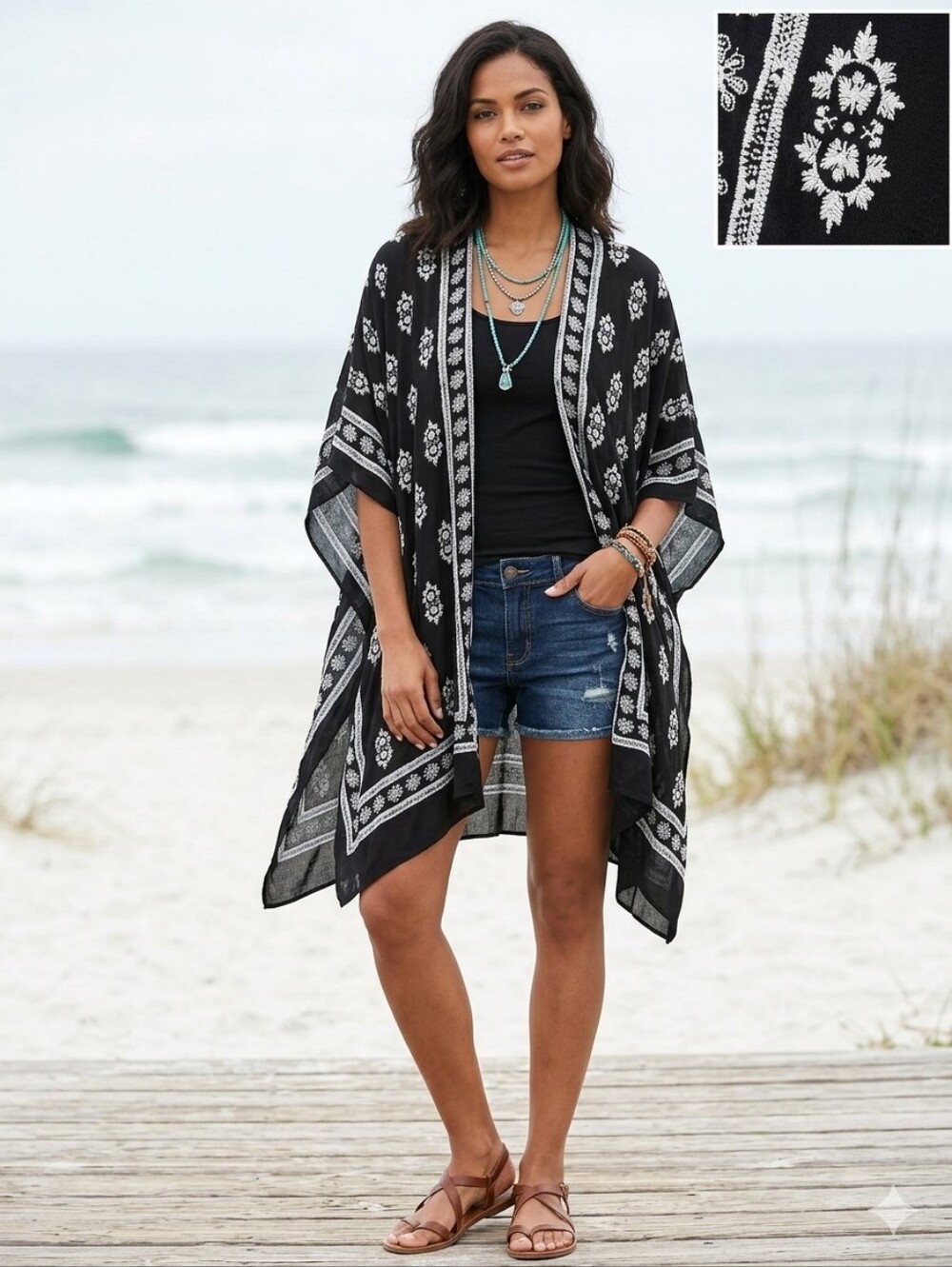 Woven Heart Black and White Floral Top with Heart Logo